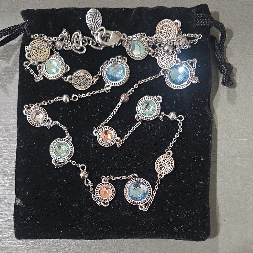 Chico's Silver Bracelet with Blue and Green Accents